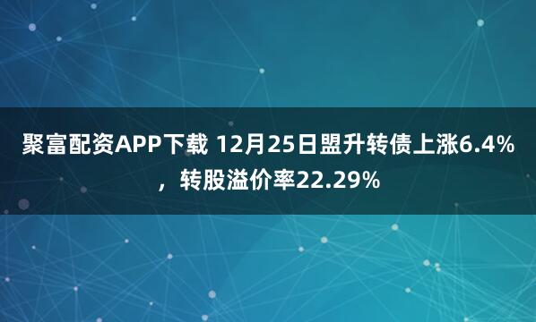 聚富配资APP下载 12月25日盟升转债上涨6.4%，转股溢价率22.29%