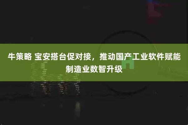 牛策略 宝安搭台促对接，推动国产工业软件赋能制造业数智升级